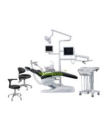 High-end Dental Implant Chair Unit,Electric lifting trolley,Skin-friendly Leather Cushion,9 Memory Positions,Standard with Doctor Chair and Assistant Chair